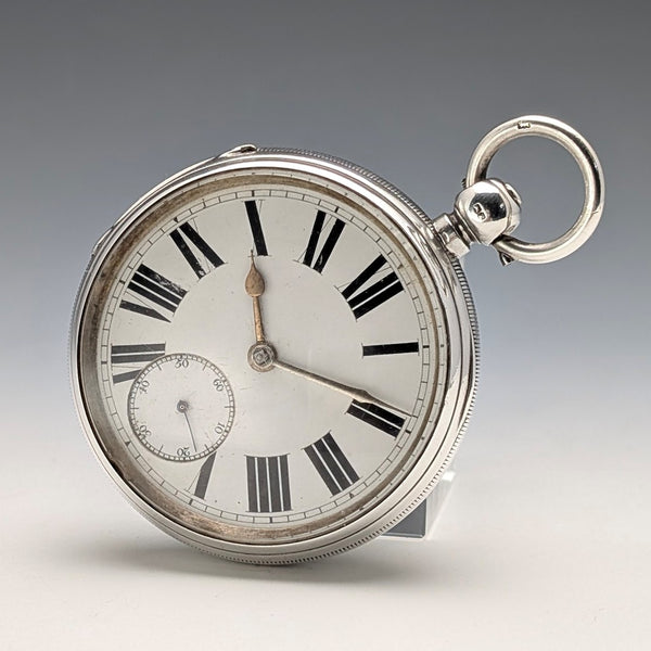 1888年 英国アンティーク 純銀ケース 鍵巻き 大型懐中時計 直径56mm 動作良好